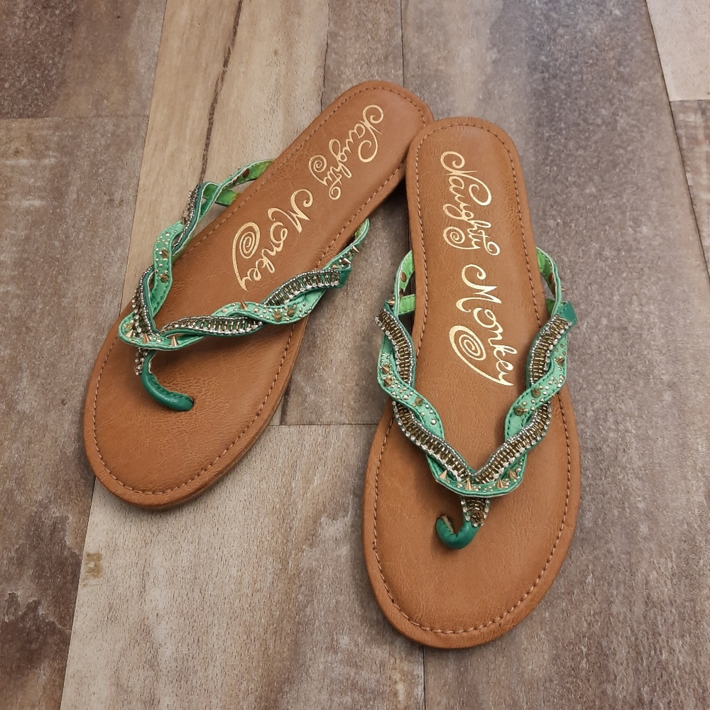 Naughty Monkey Green Studded Sandals 9.5